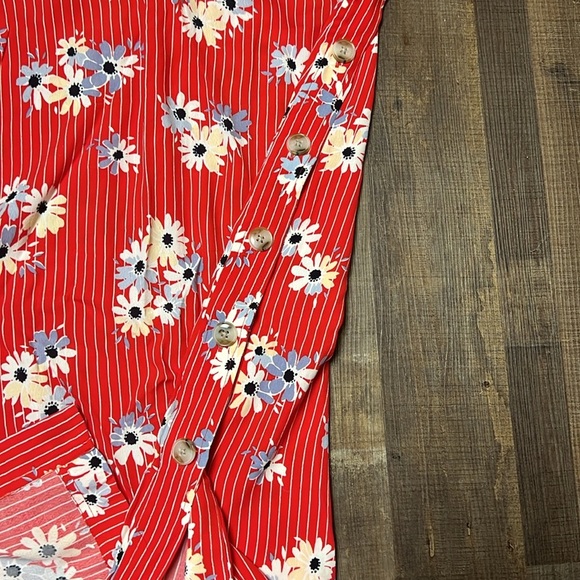 MADEWELL Womens Red Floral Striped Side Button Skirt Knee Length Daisy Society 4 - Picture 7 of 9